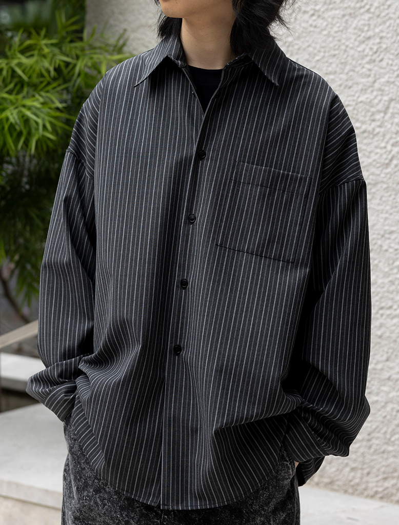 WOOL BLEND STRIPED OVERSHIRT