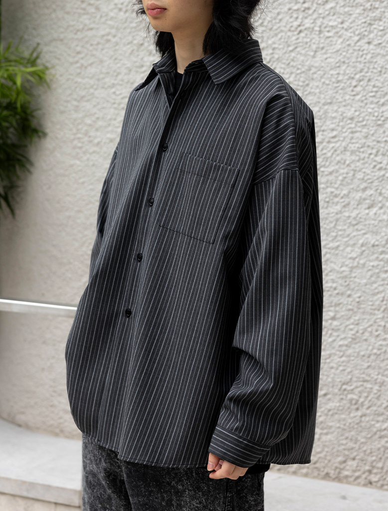 WOOL BLEND STRIPED OVERSHIRT