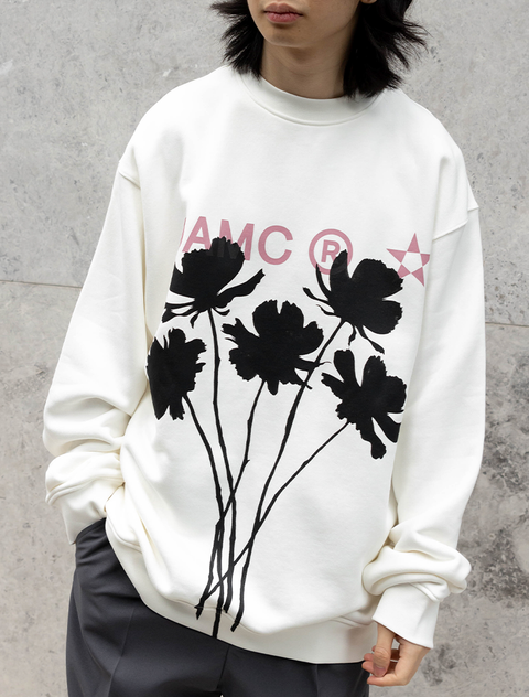 ★OAMC★ M WHIFF CREWNECK OFF WHITE OAMM241PRSW001OW Off-White Printed WAVY LINE LOGO Crewneck Sweatshirt men