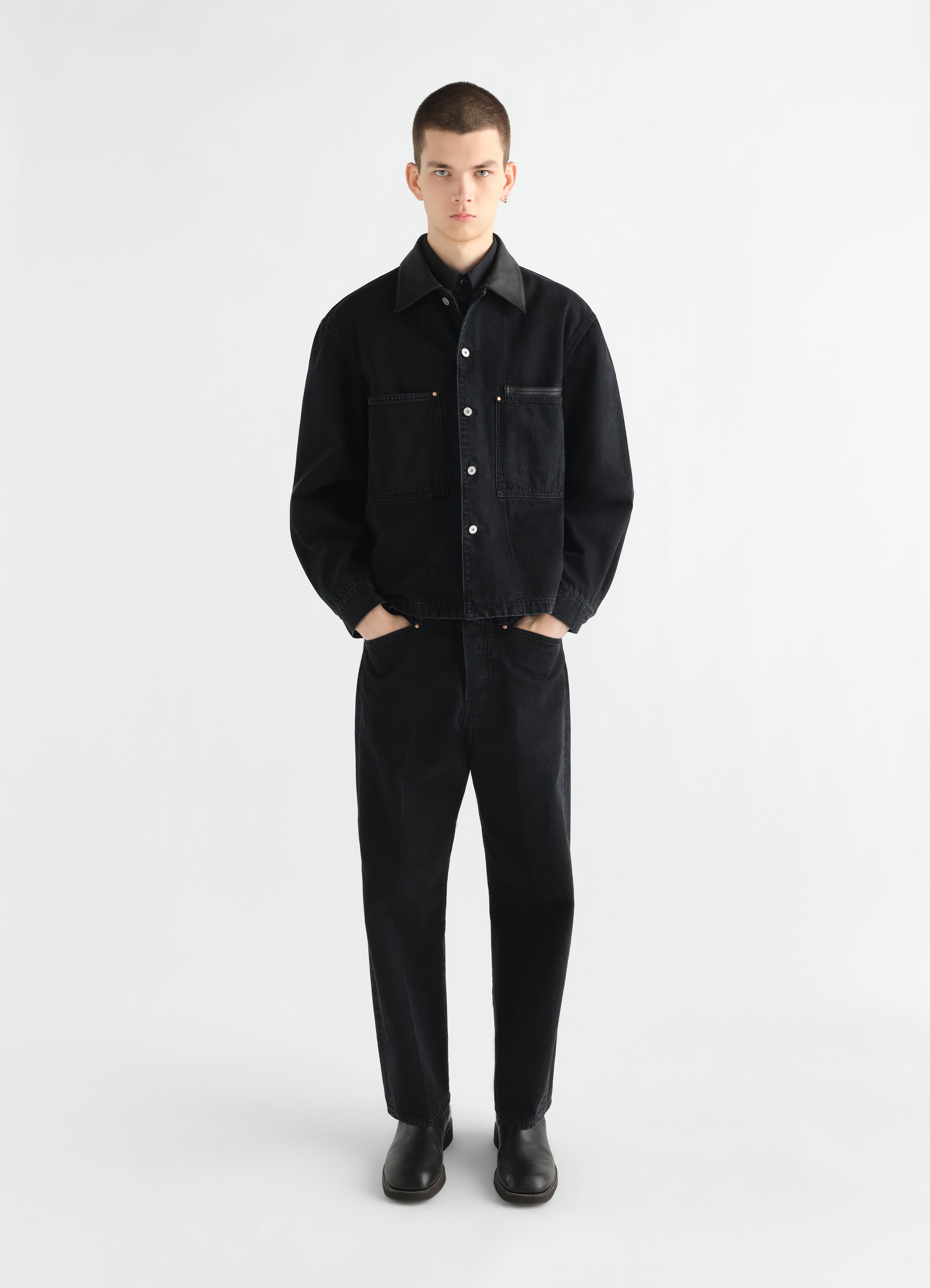 LEATHER COLLAR OVERSHIRT