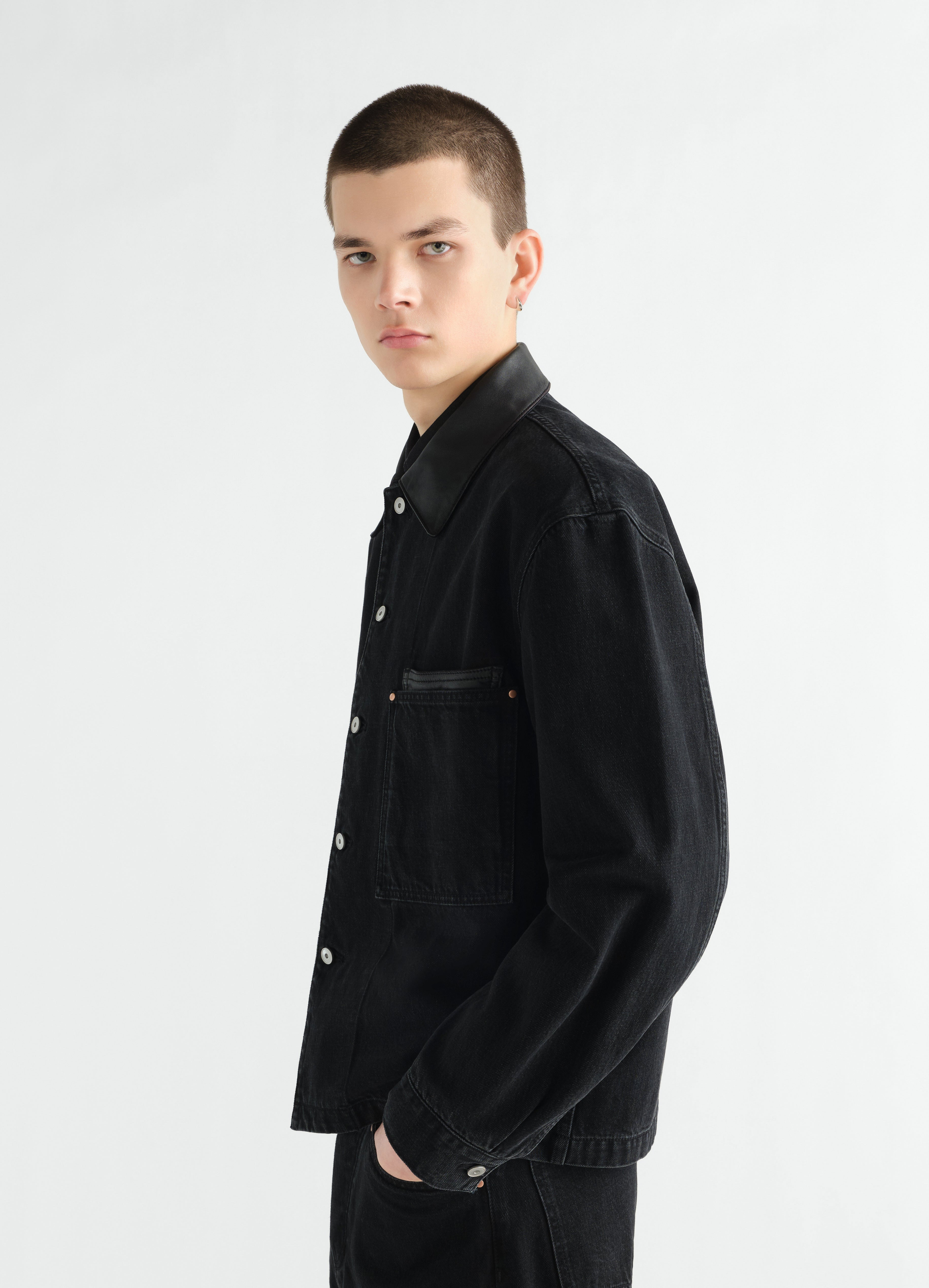 LEATHER COLLAR OVERSHIRT