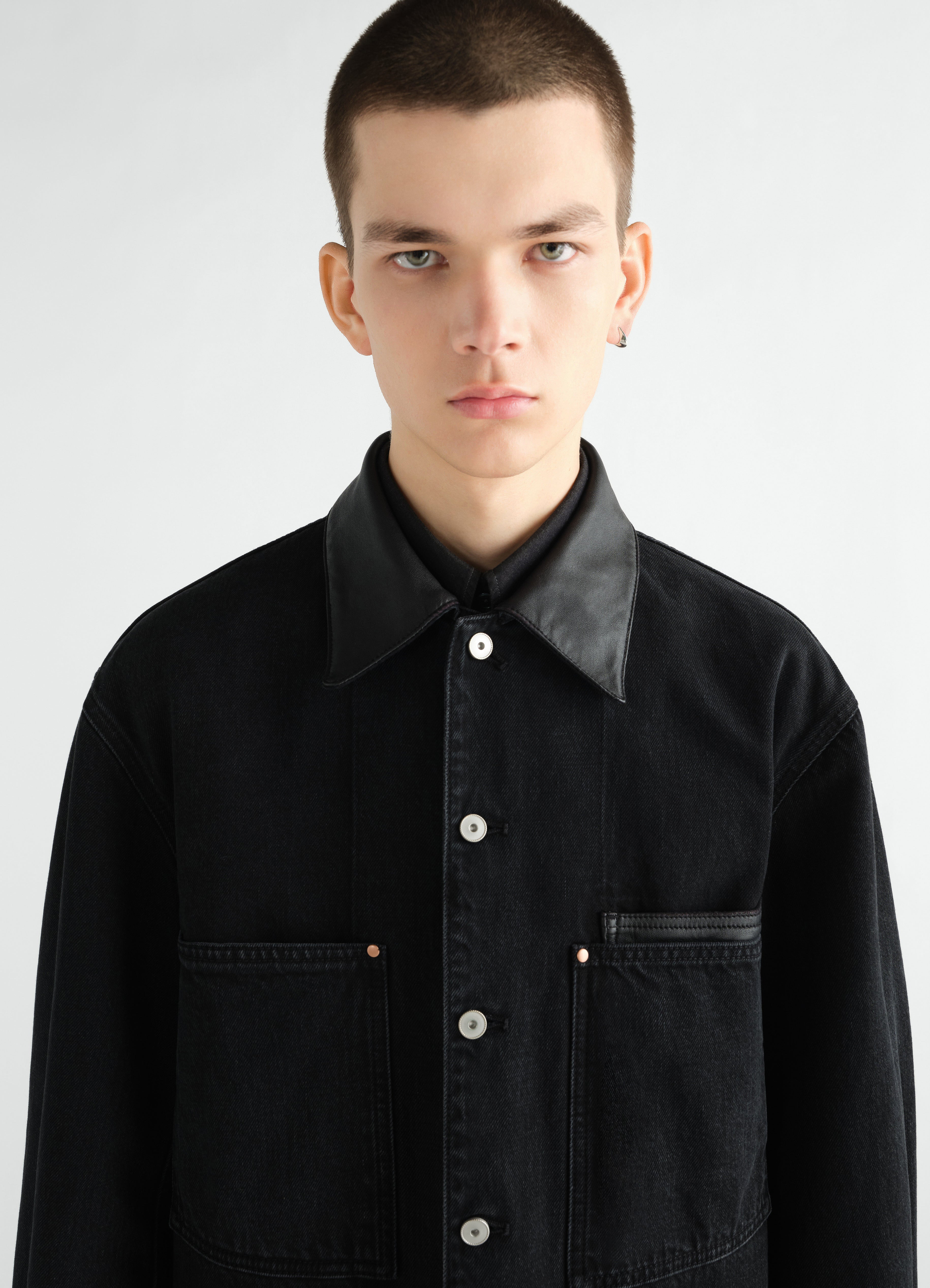 LEATHER COLLAR OVERSHIRT