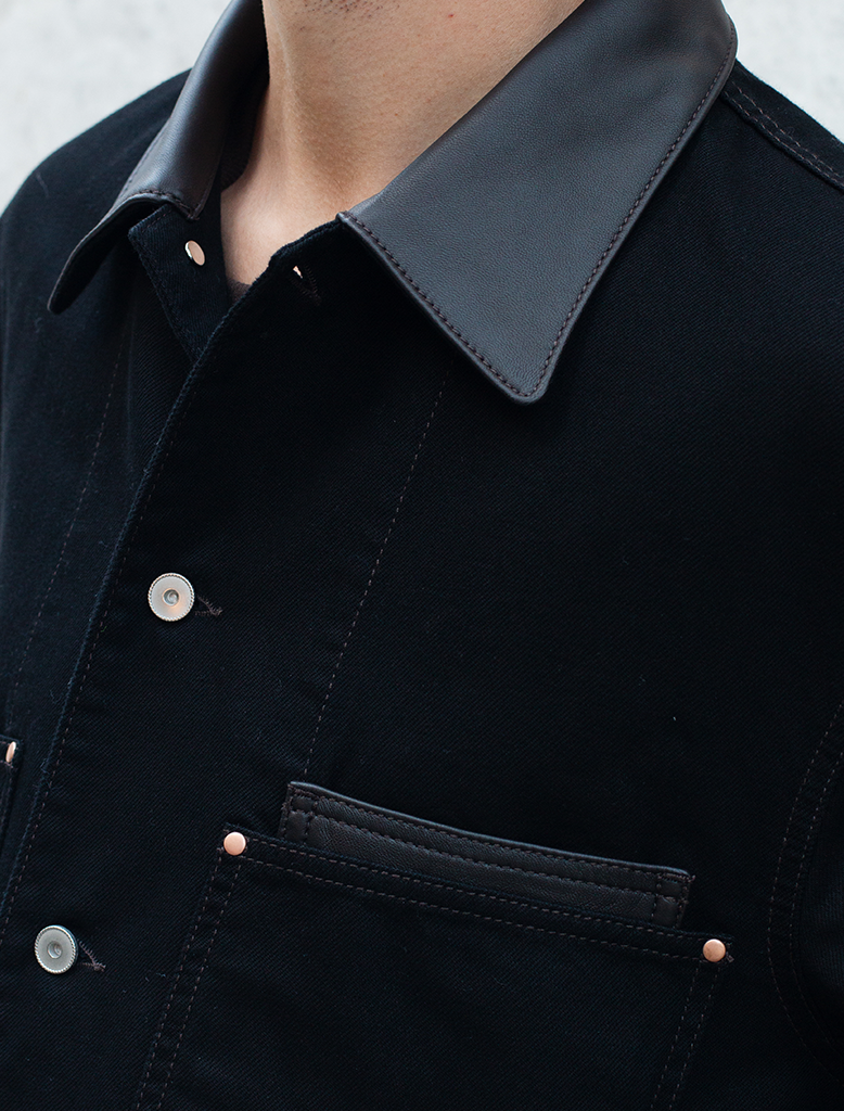 LEATHER COLLAR OVERSHIRT