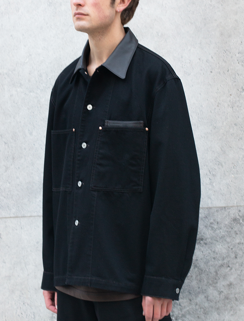 LEATHER COLLAR OVERSHIRT