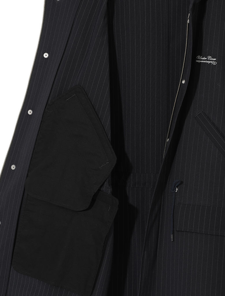 PINSTRIPE HOODED COAT