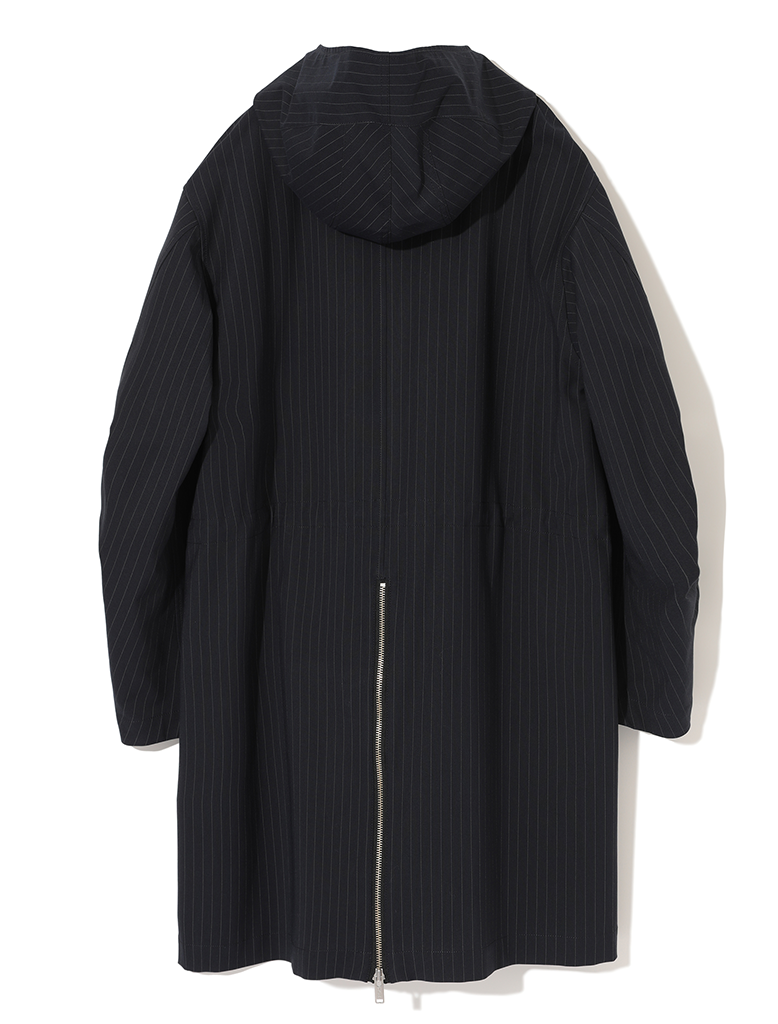 PINSTRIPE HOODED COAT