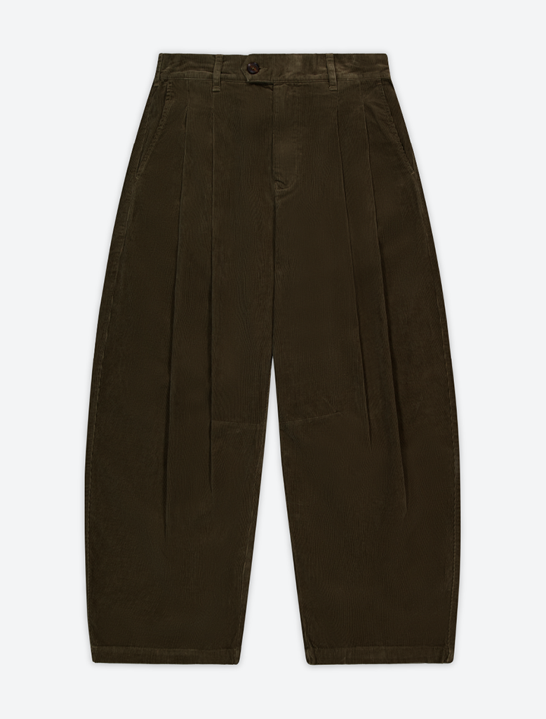 CORDUROY DART-KNEE PLEATED TROUSERS