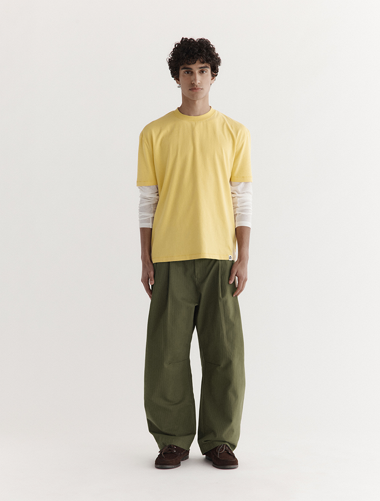 DART-KNEE PLEATED TROUSERS HERRINGBONE