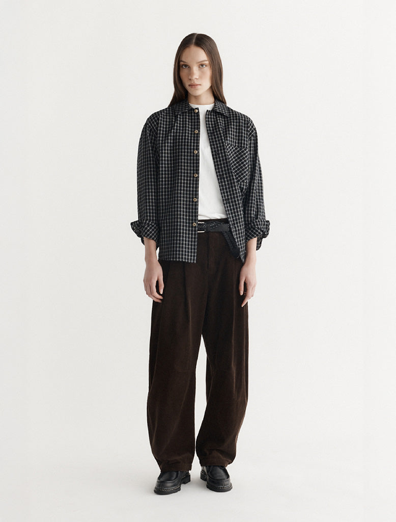 CORDUROY DART-KNEE PLEATED TROUSERS