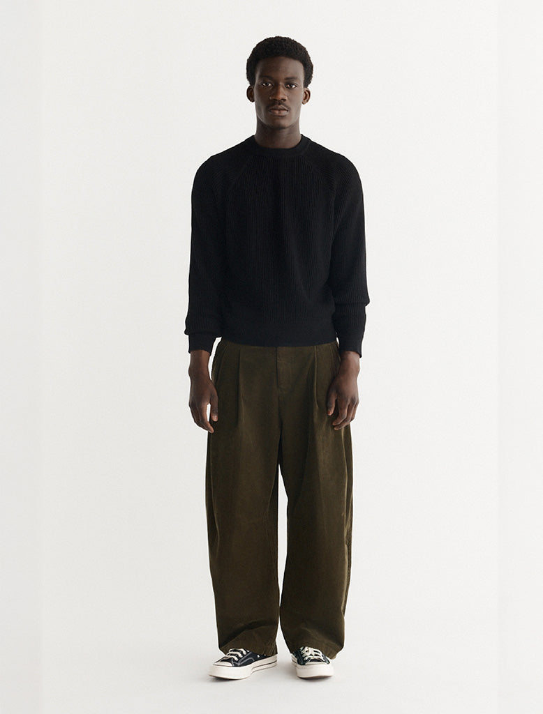 CORDUROY DART-KNEE PLEATED TROUSERS
